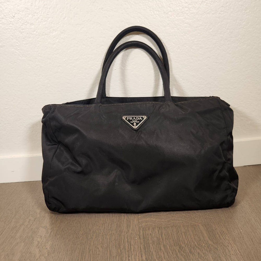 Prada Tessuto Nylon Tote Bag Nero Black Triangle Logo Handbag Minimalist Light